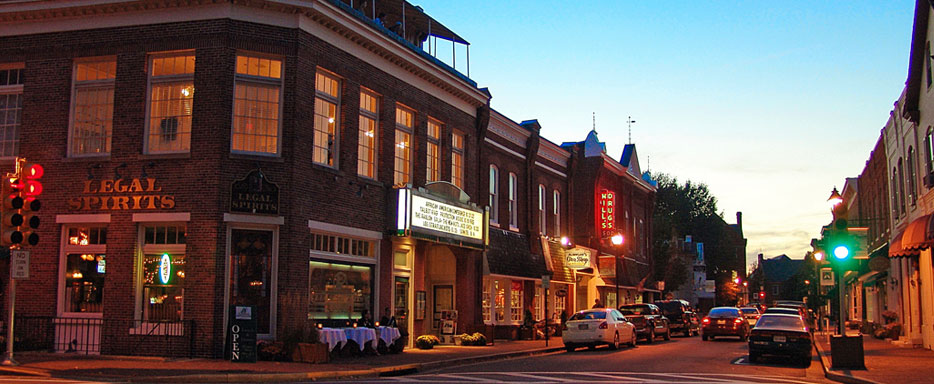 downtown easton in the evening